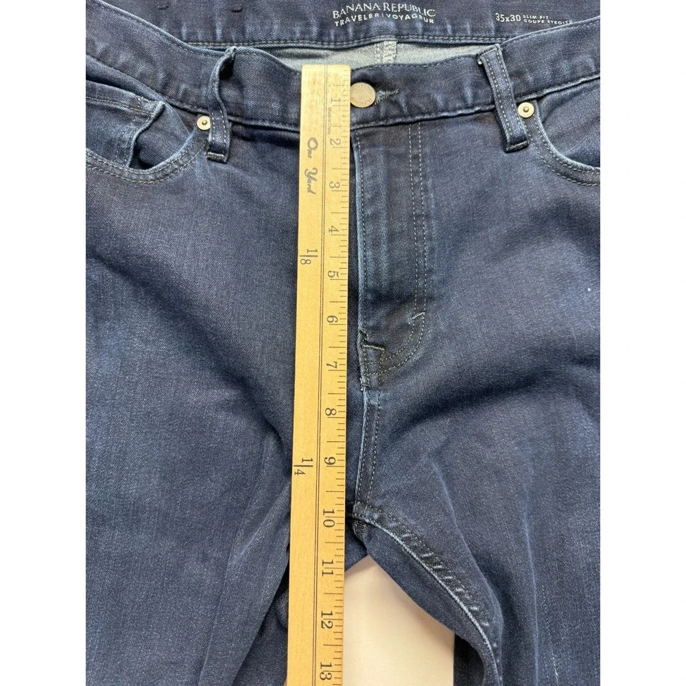Banana Republic Traveler Jeans Mens 35x26 Blue Dark Wash Denim Slim Fit Low Rise
